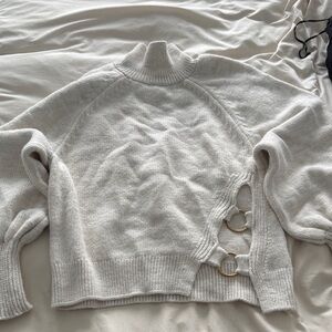 ASOS Cream Turtleneck Sweater with Gold Rings